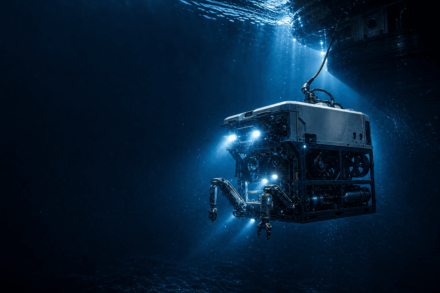 ROV industrial trabajando bajo el agua